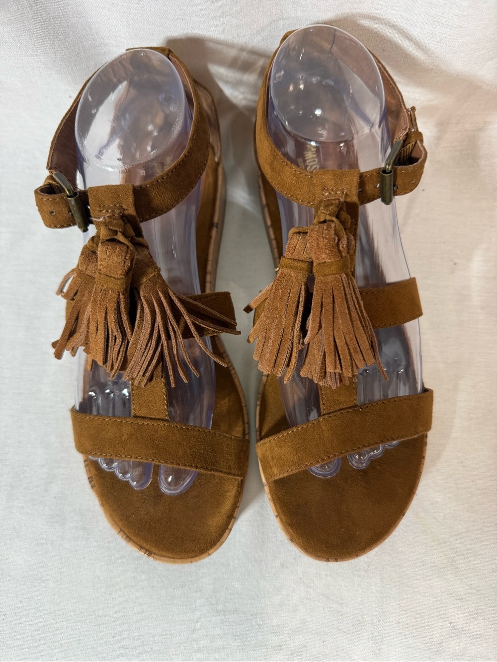 Mossimo supply Brown Suede Tassel T-Strap Sandals with Ankle Buckle Size 8.5